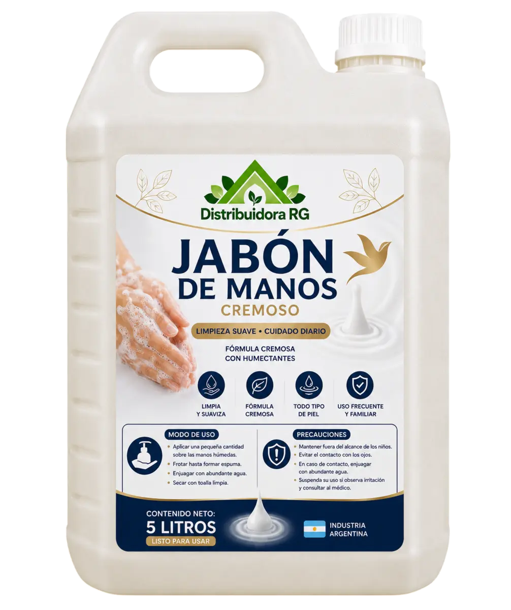 Jabón de Manos Cremoso 5 Litros | Fórmula Suave con Humectantes | Distribuidora RG