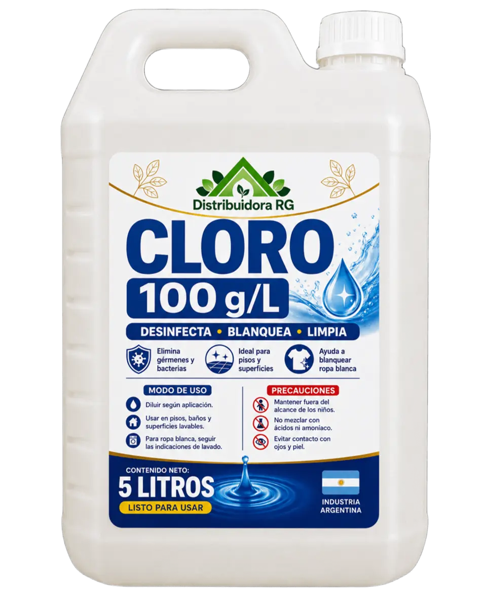 Cloro 100 g/L 5 Litros – Desinfectante Multiuso Listo para Usar | Distribuidora RG