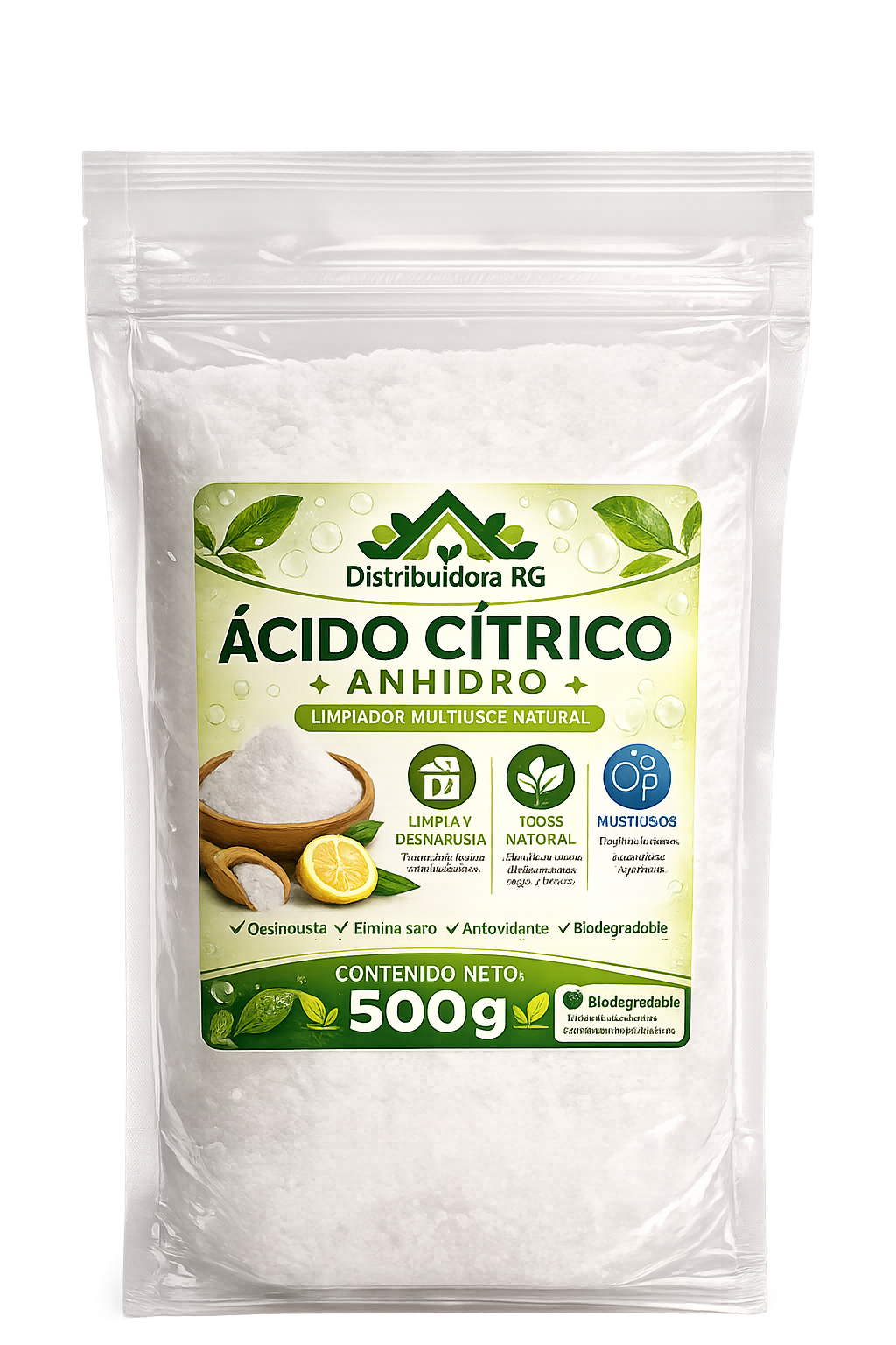 Ácido Cítrico Anhidro para Limpieza Multiuso 500 gramos- Desincrustante de Sarro y Óxido