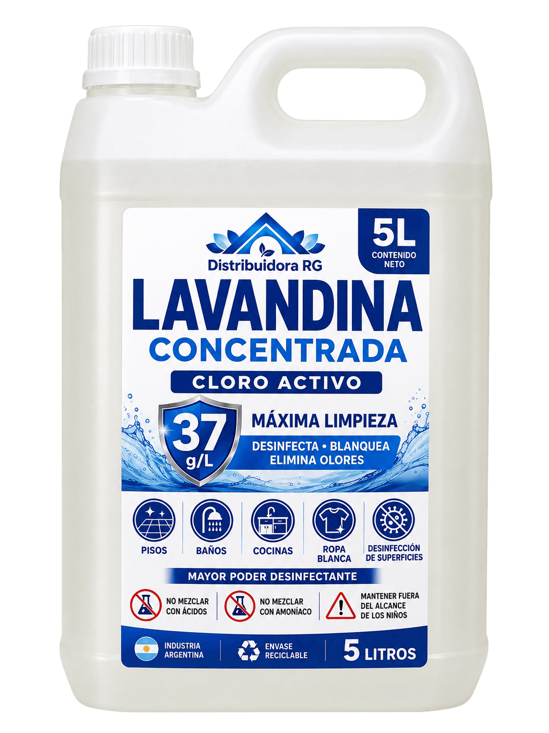 Lavandina Concentrada 5 Litros | Cloro Activo 37 g/L