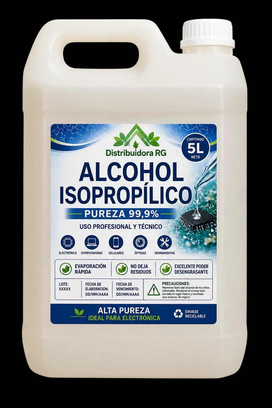 Alcohol Isopropílico 99,9% Alta Pureza – Bidón x 5 Litros | Limpieza Electrónica y Técnica