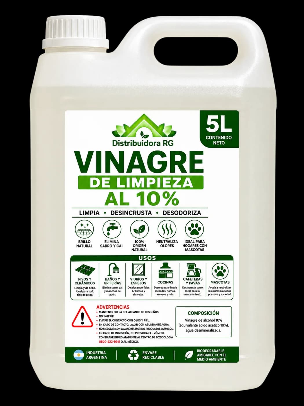 Vinagre de Limpieza al 10% Premium - Bidón 5 Litros