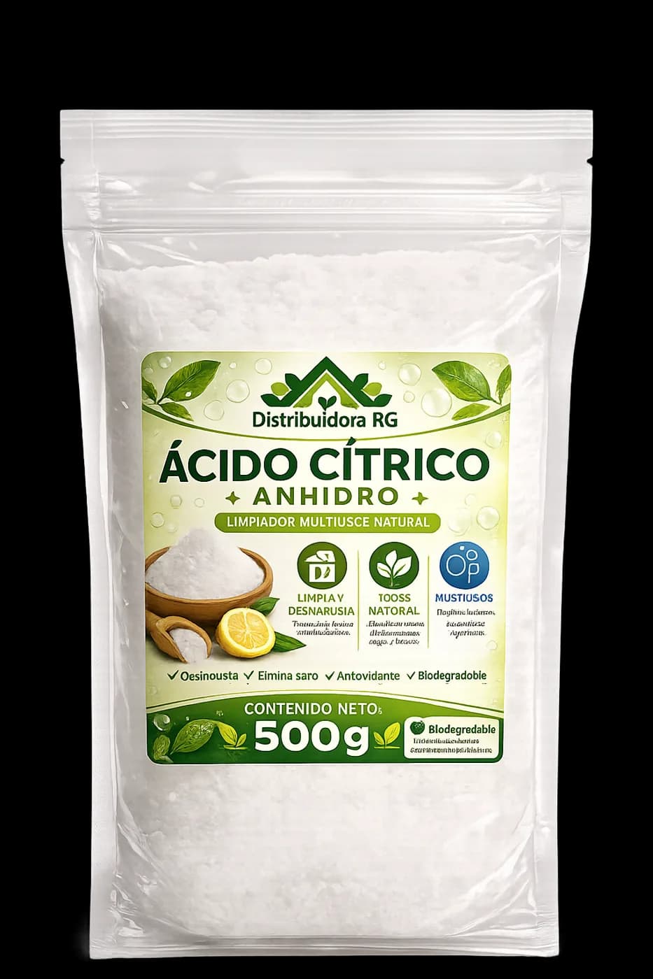 Ácido Cítrico Anhidro para Limpieza Multiuso 500 gramos- Desincrustante de Sarro y Óxido