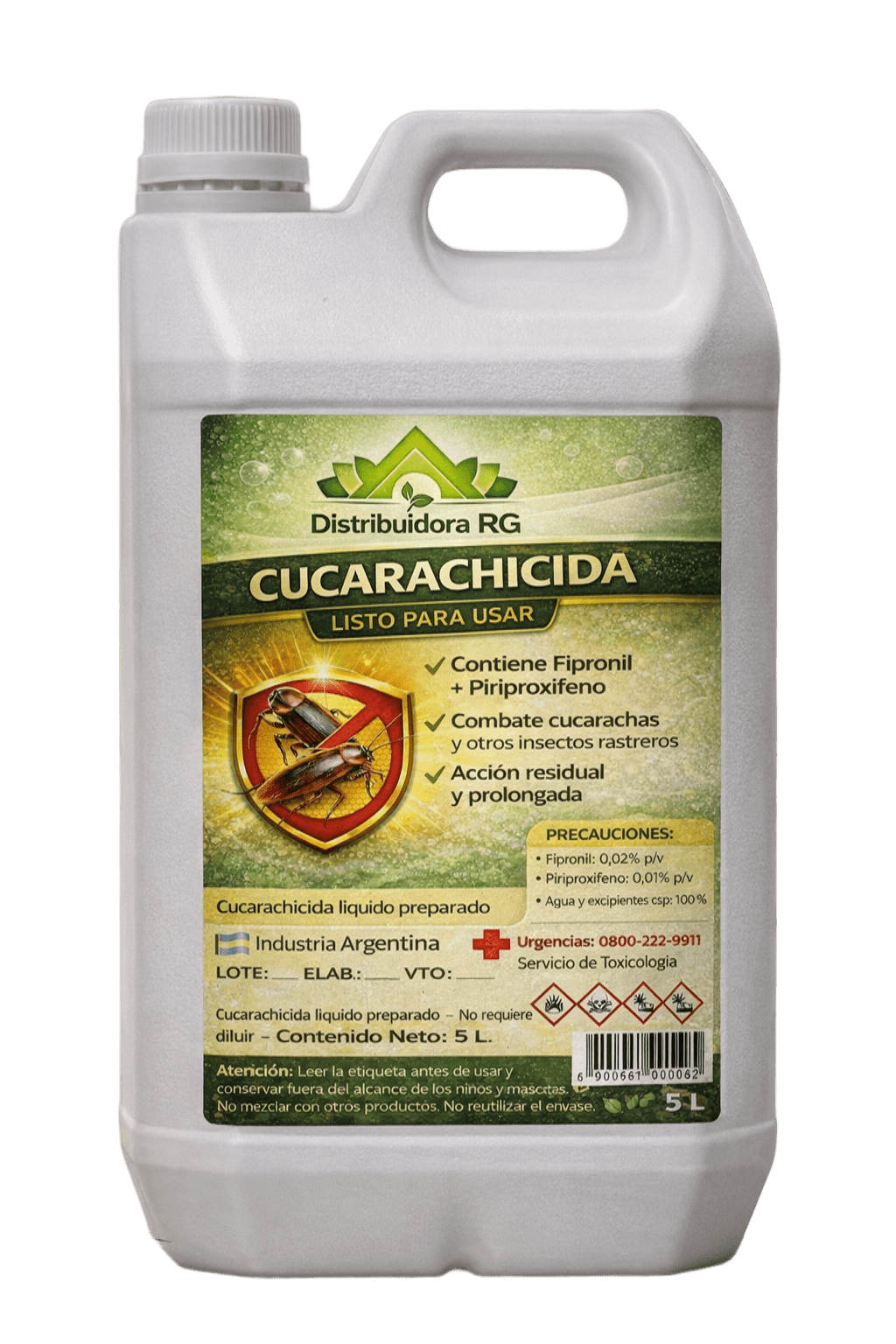 Cucarachicida Líquido 5 Litros Listo Para Usar Con Fipronil