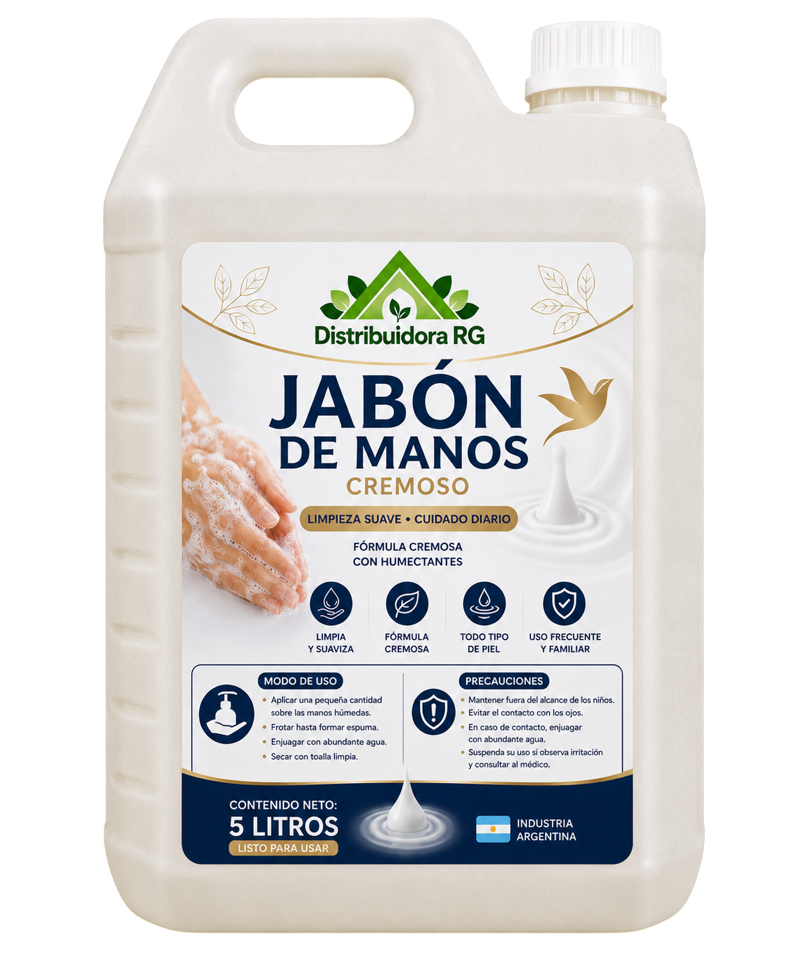 Jabón de Manos Cremoso 5 Litros | Fórmula Suave con Humectantes | Distribuidora RG