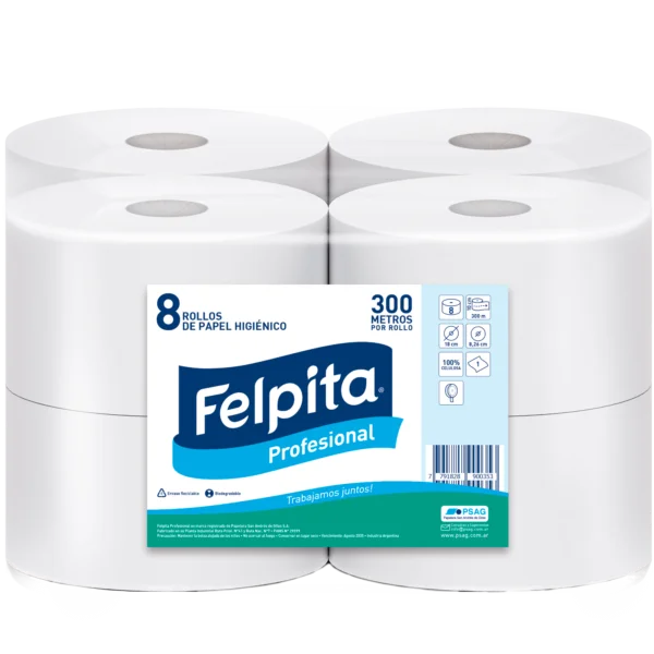 Papel higiénico blanco cono grande Bolson 8 unid por 300 (MTS) Felpita